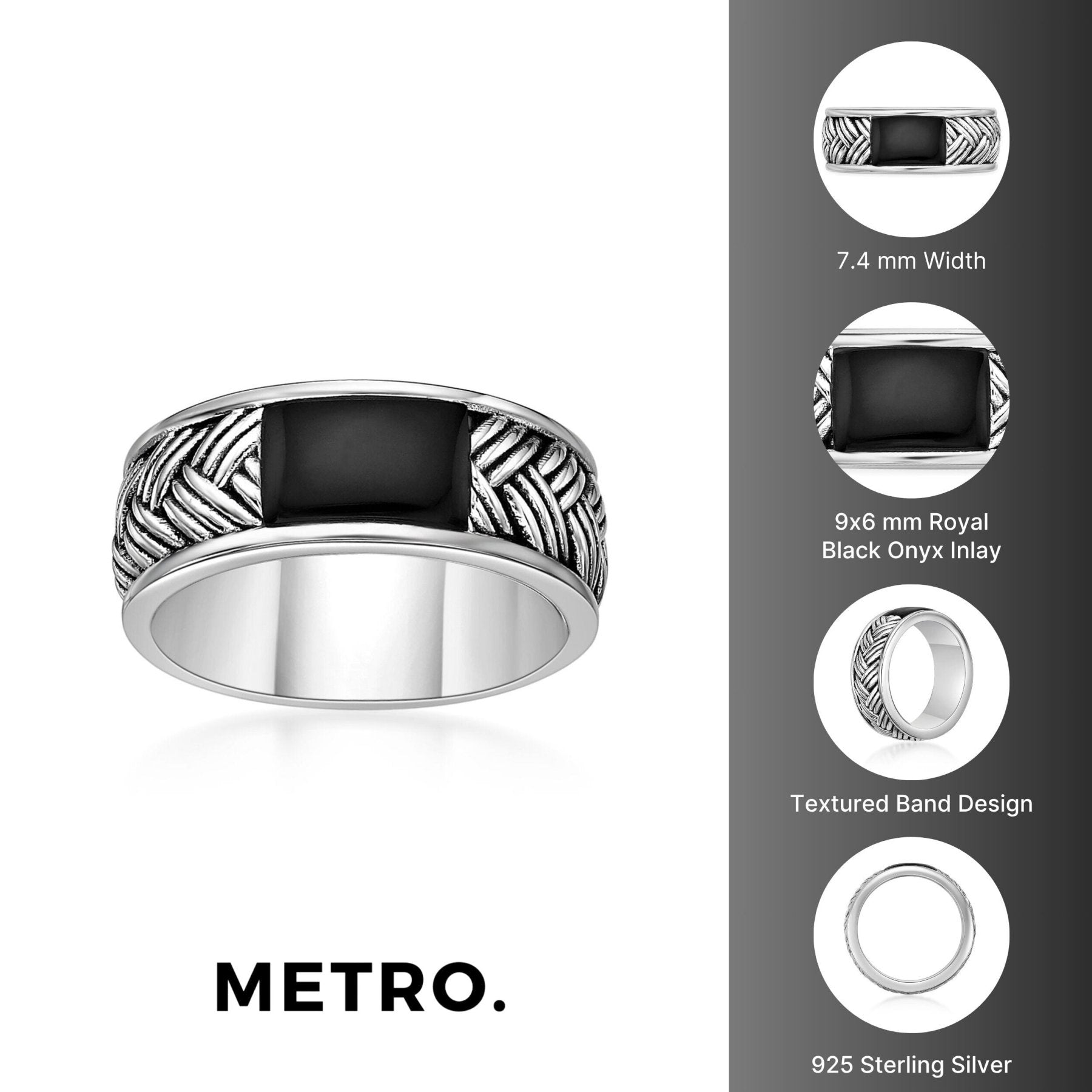 Men's Black Onyx Woven Band in Sterling Silver