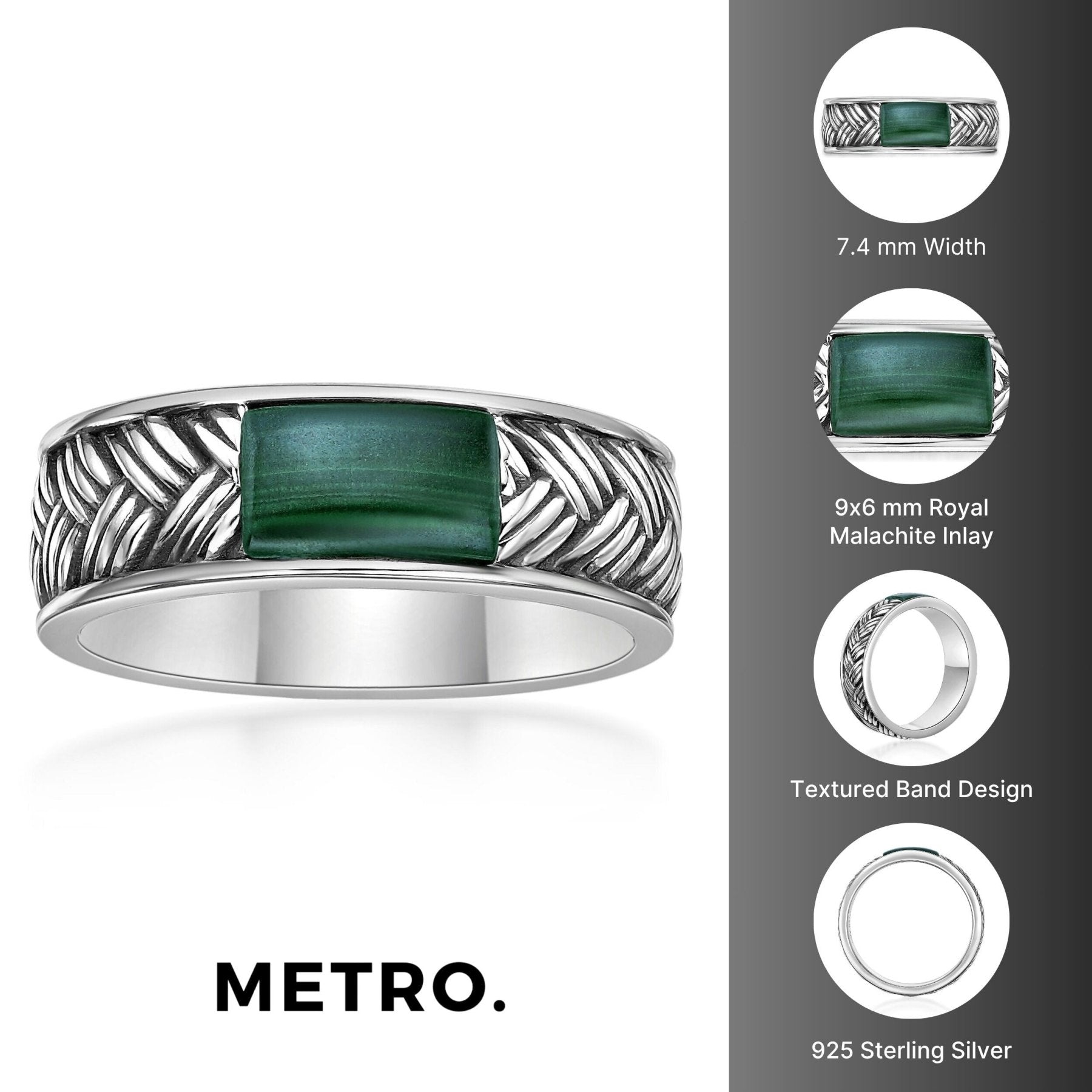 Men's Malachite Woven Band in Sterling Silver