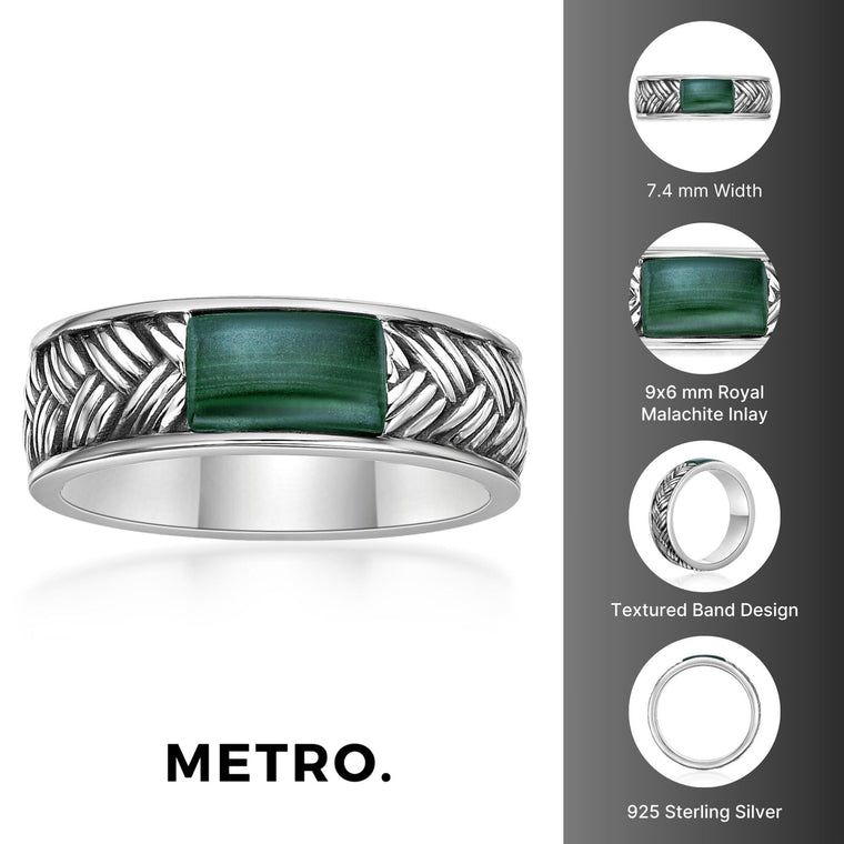 Men's Malachite Woven Band in Sterling Silver