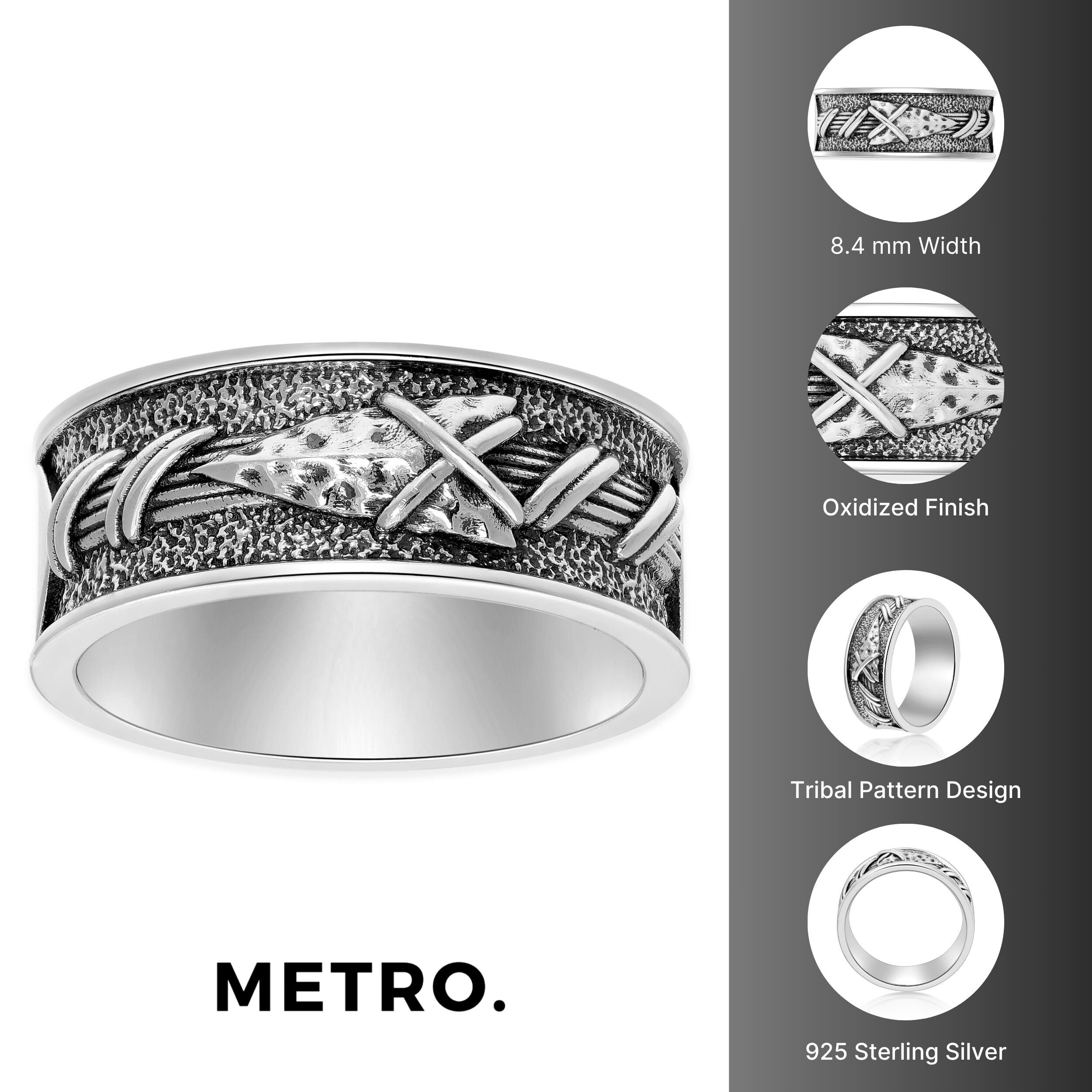 Men's Arrowhead Band in Oxidized Sterling Silver