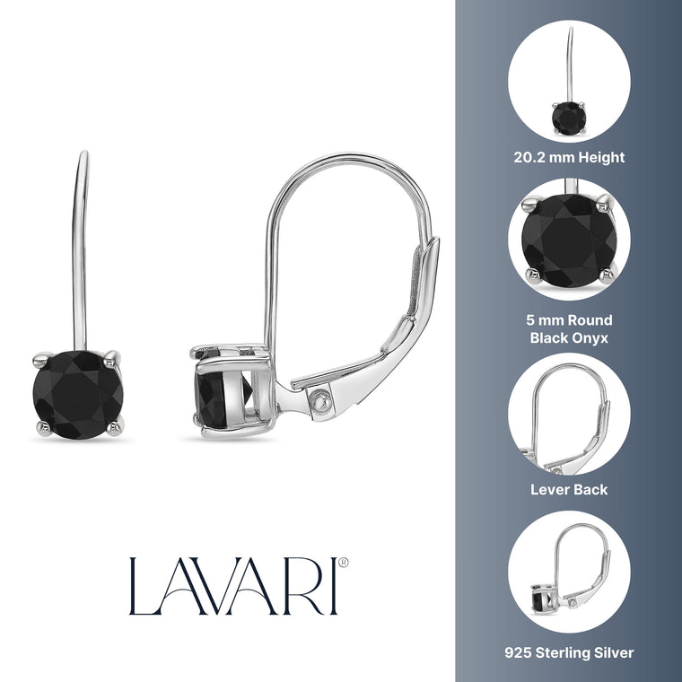 Black Onyx Leaverback Earrings in Sterling Silver