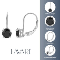 Black Onyx Leaverback Earrings in Sterling Silver