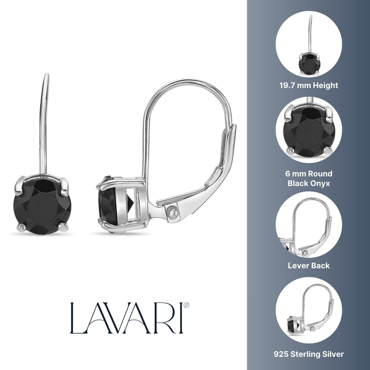 Black Onyx Leaverback Earrings in Sterling Silver