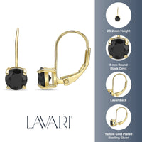 Black Onyx Leaverback Earrings in Sterling Silver
