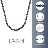 Black Pearl Necklace with Sterling Silver, 16"