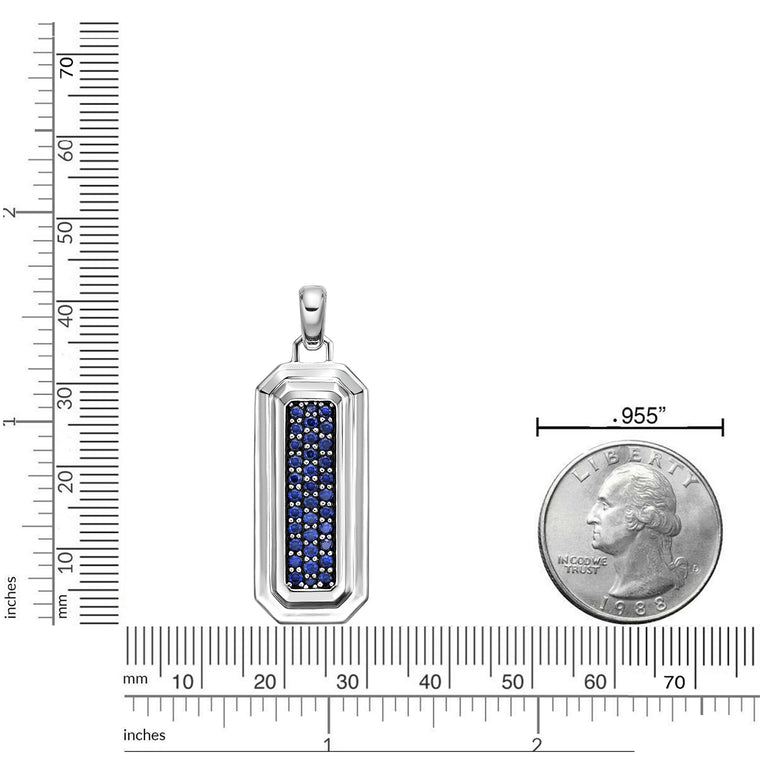 Reversible Lapis Lazuli and Created Sapphire Dog Tag Pendant in Sterling Silver, 24"
