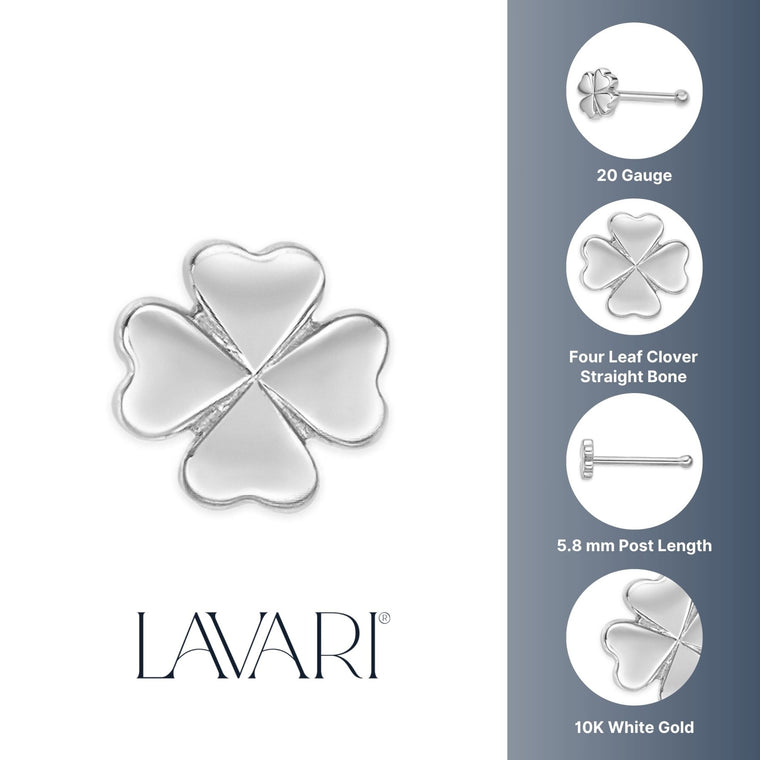 10K Gold Screw Clover Nose Ring - 20G