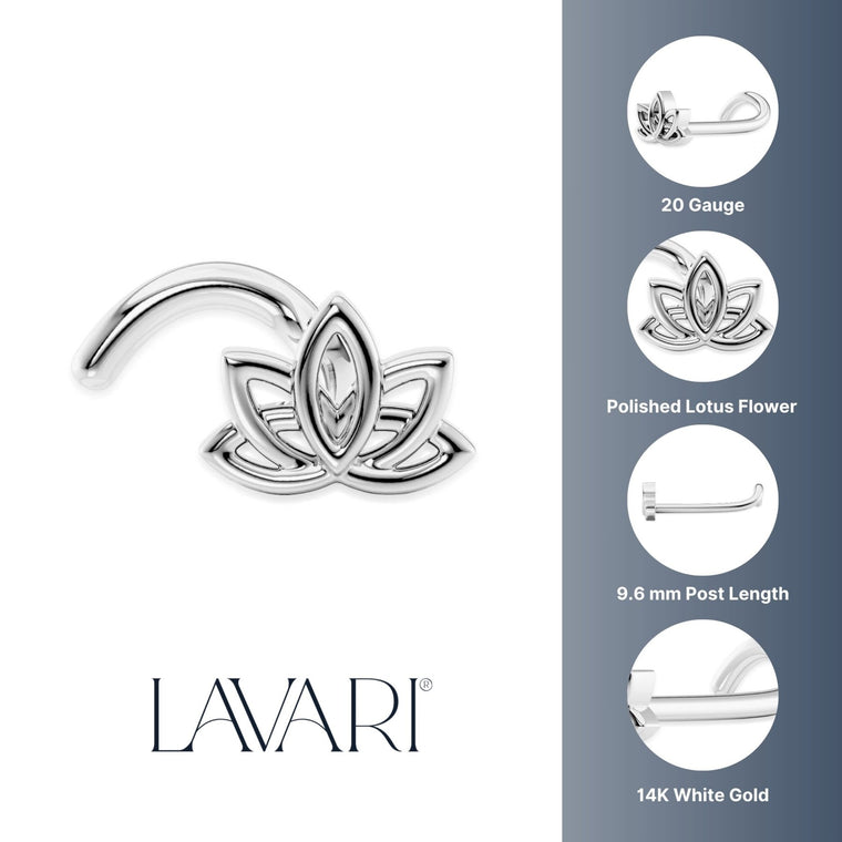 14K Lotus Curved Nose Ring - 20G