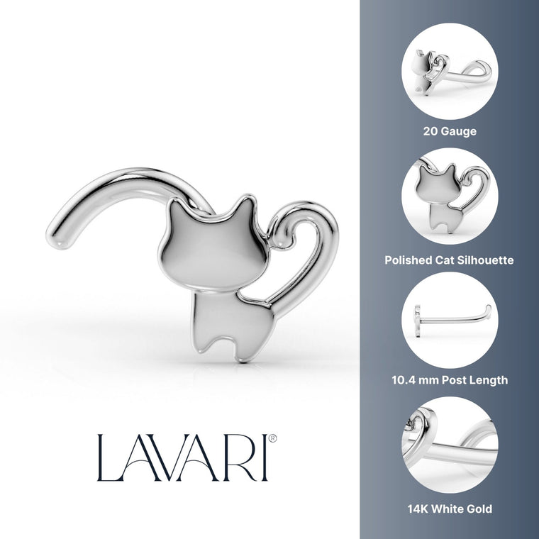 14K Cat Curved Nose Ring - 20G
