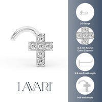 14K Cross Cubic Zirconia Curved Nose Ring - 20G
