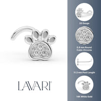 14K Paw Pad Cubic Zirconia Curved Nose Ring - 20G