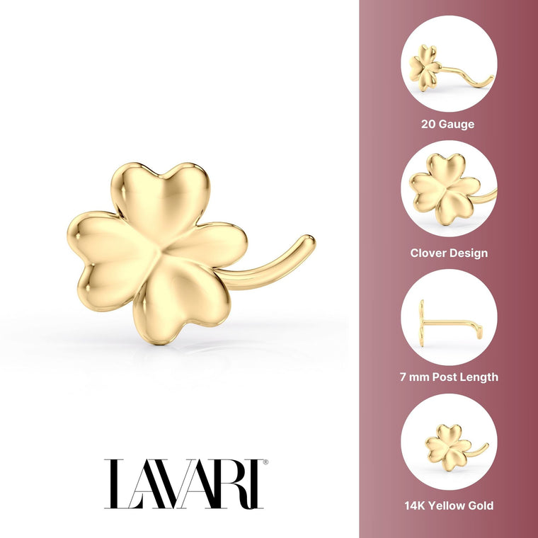 14K Clover Curved Nose Ring - 20G