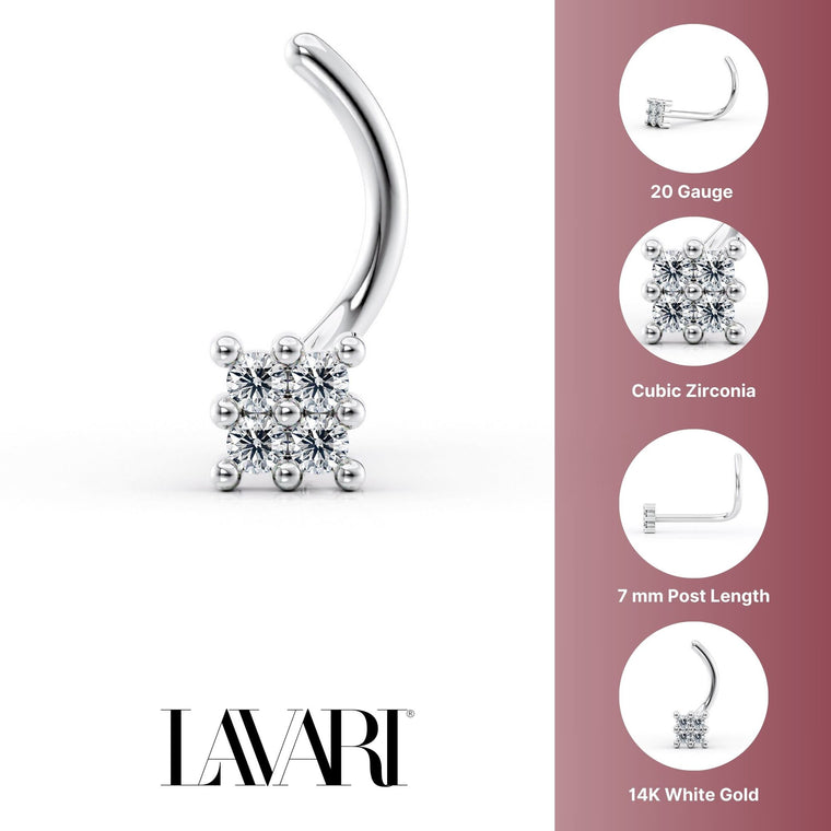 14K Cubic Zirconia Curved Nose Ring - 20G