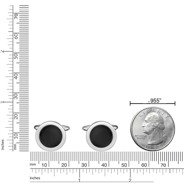Round Black Resin Cufflinks in Stainless Steel