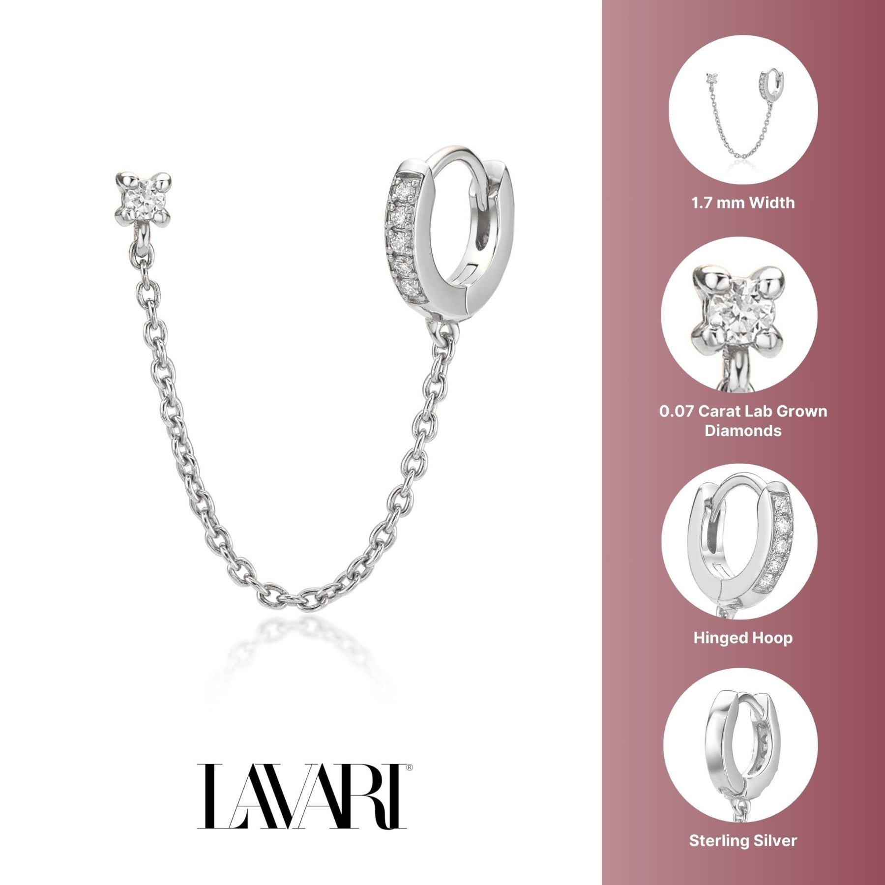 Lab Grown Diamond Chain Stud and Huggie Earring