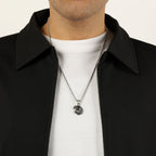 Eagle Head Pendant with Black Agate in Antique Finish Stainless Steel