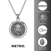 Lion Medallion Pendant in Antique Finish Stainless Steel