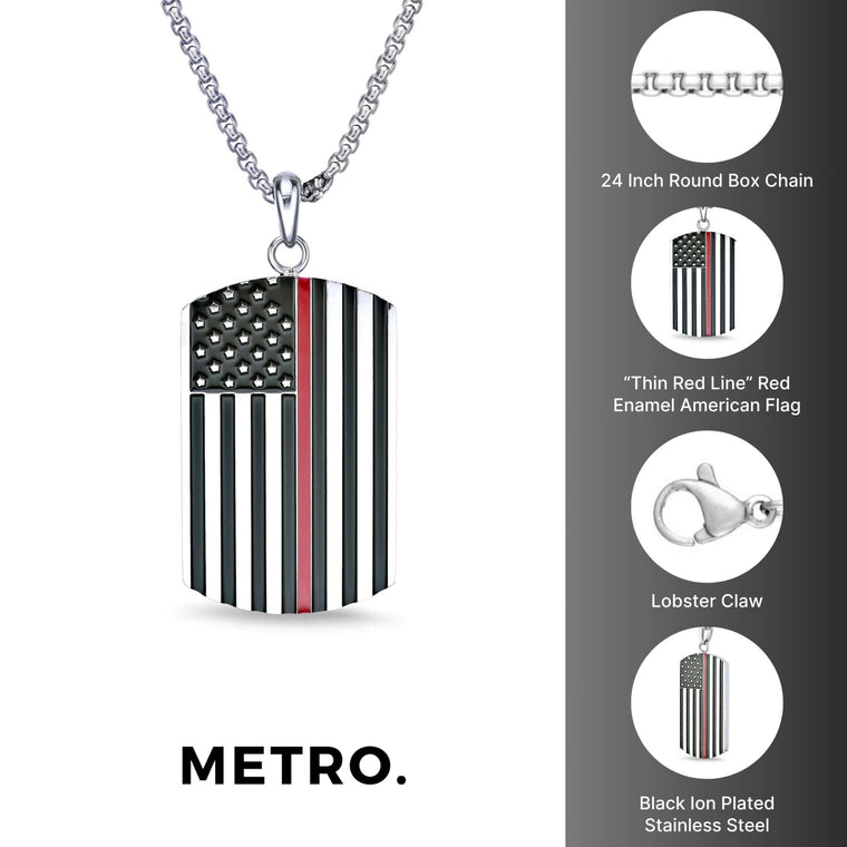 American Flag Dog Tag in Red Enamel Stainless Steel