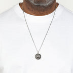 Men’s Black Agate Tiger Medallion Pendant in Stainless Steel