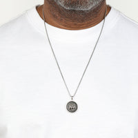 Men’s Black Agate Tiger Medallion Pendant in Stainless Steel