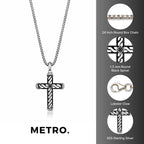 Men's Black Spinel Cross Pendant in Sterling Silver