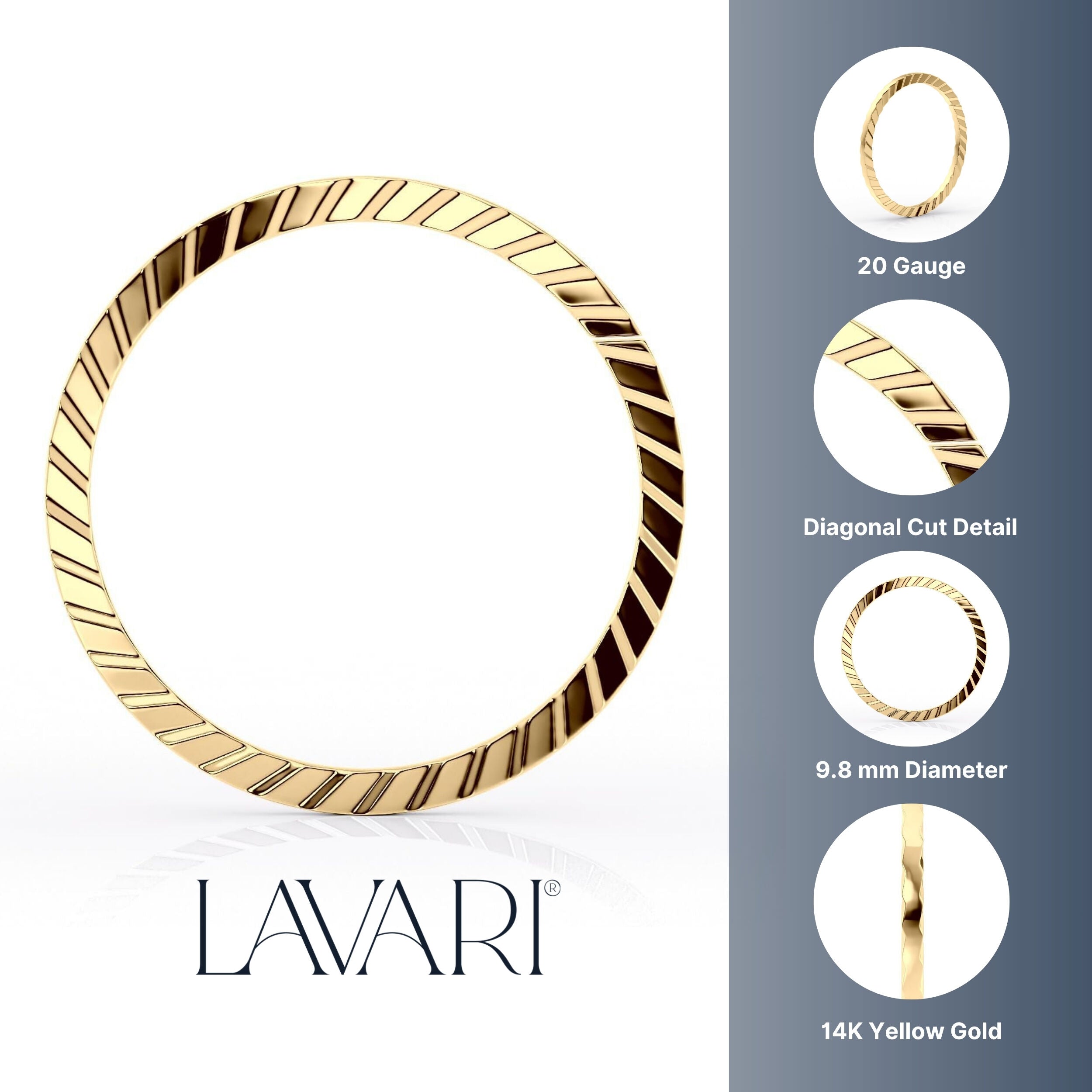 14K Ribbed Nose Hoop - 20G