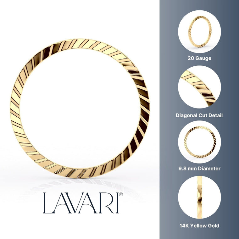 14K Ribbed Nose Hoop - 20G
