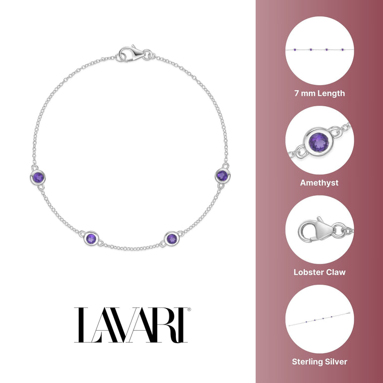 Birthstone Station Bracelet in Sterling Silver