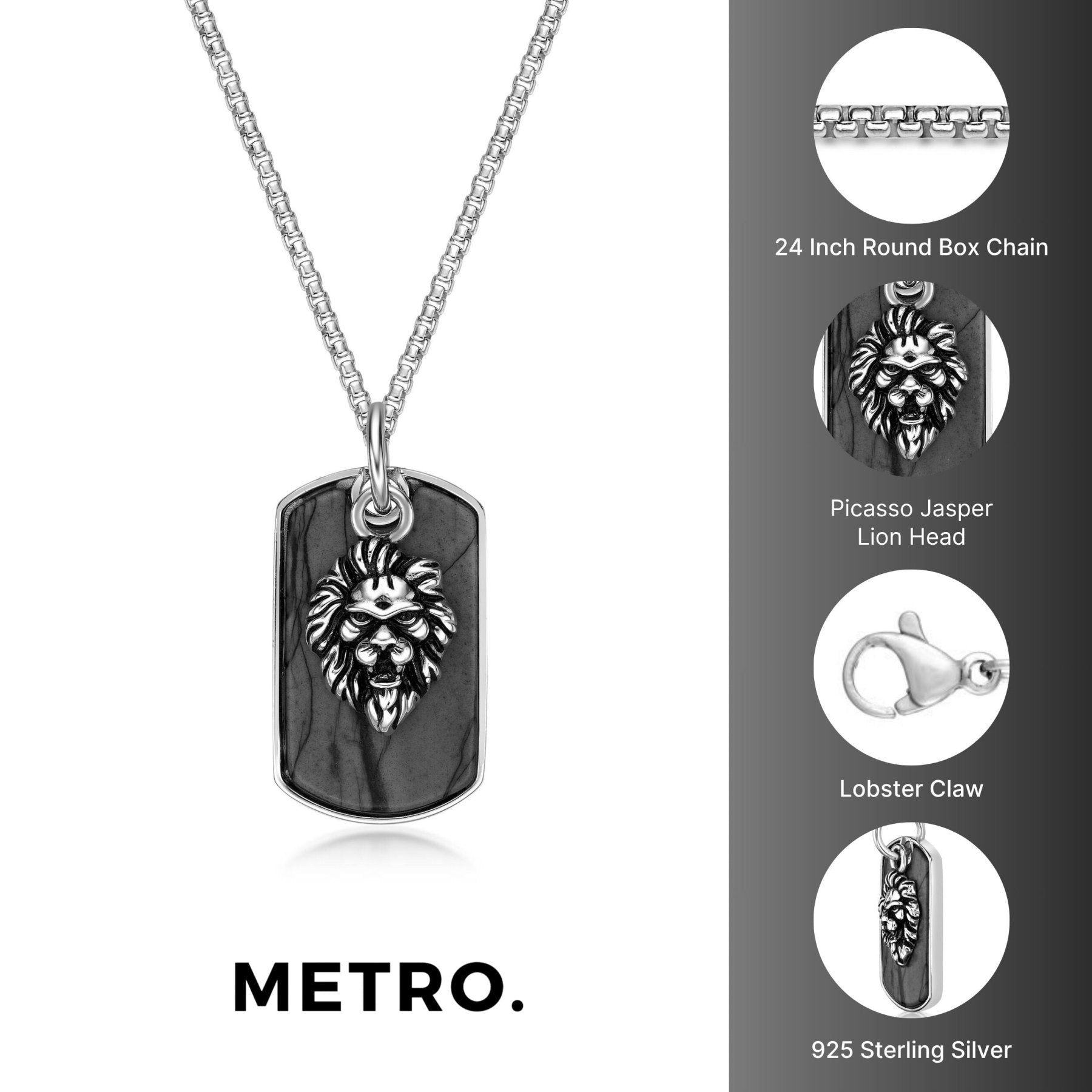 Men's Picasso Jasper Lion Dog Tag in Stainless Steel