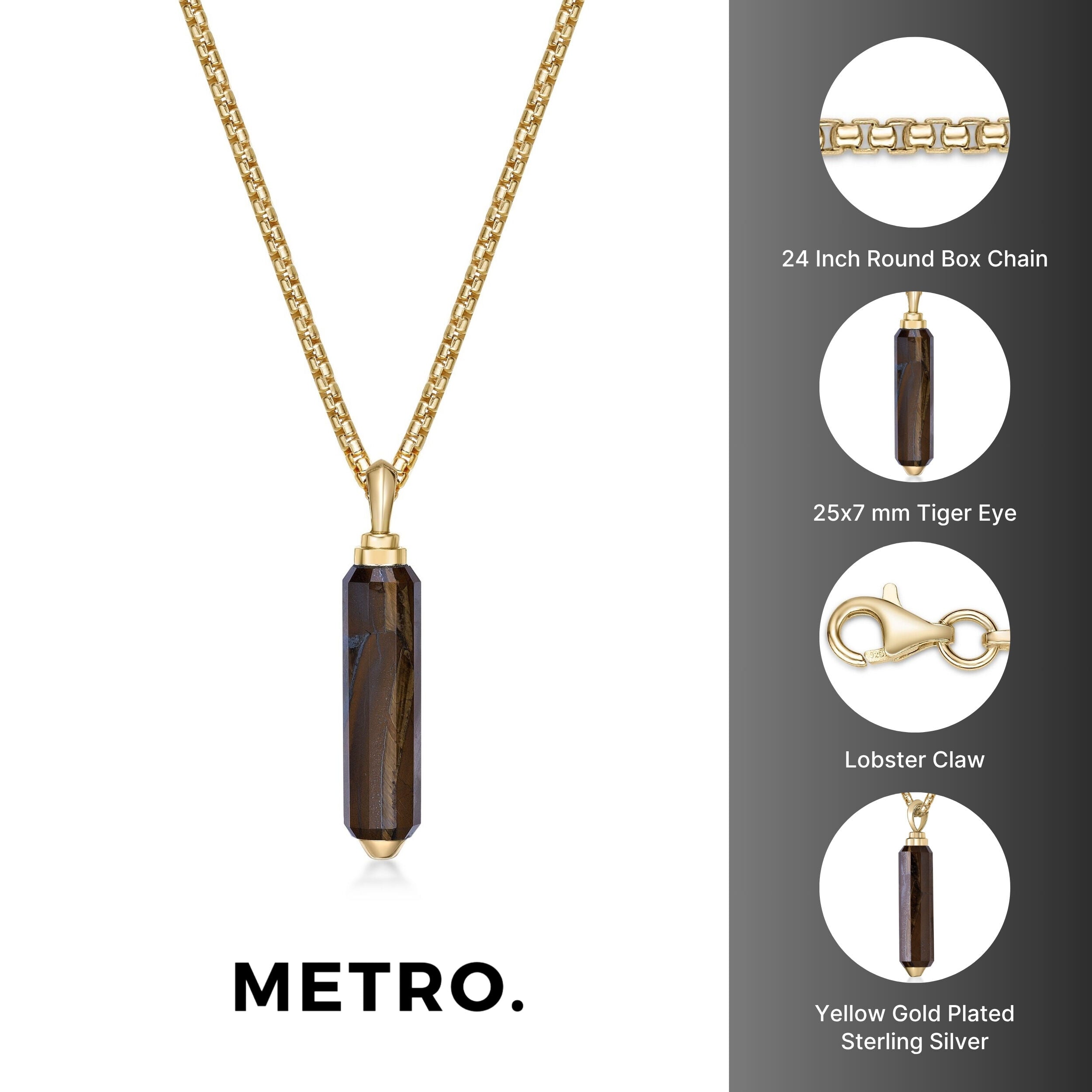 Tiger Eye Pendant in Yellow Gold Plated Sterling Silver