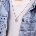 Men's Two-Tone Black Spinel Medallion Pendant in Sterling Silver