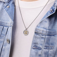 Men's Two-Tone Black Spinel Medallion Pendant in Sterling Silver