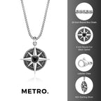 Men's Black Spinel Compass Pendant in Sterling Silver