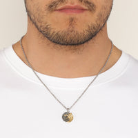 Men's Two-Tone Black Spinel Wolf Pendant in in Sterling Silver with Yellow Gold Plated Accent