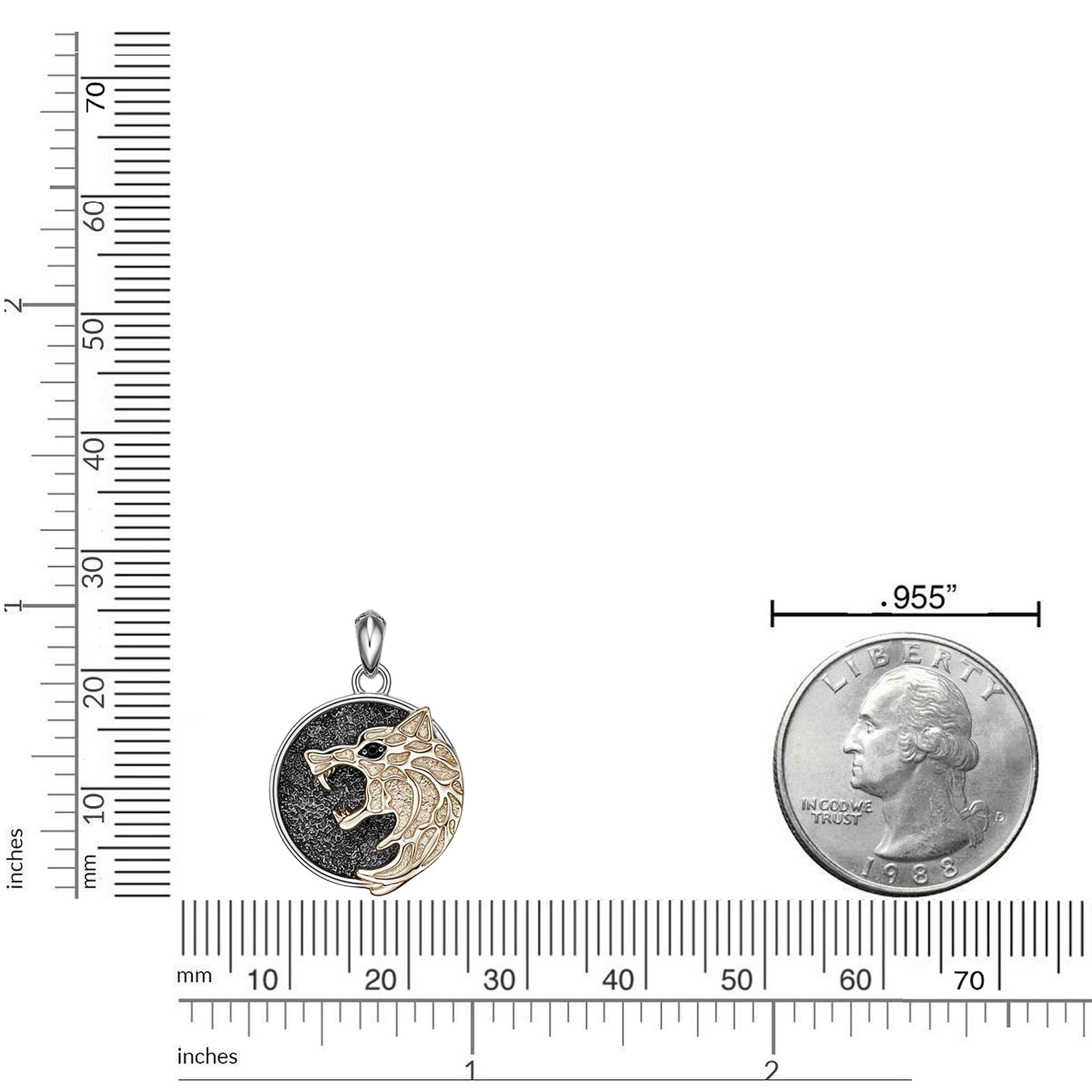 Men's Two-Tone Black Spinel Wolf Pendant in in Sterling Silver with Yellow Gold Plated Accent