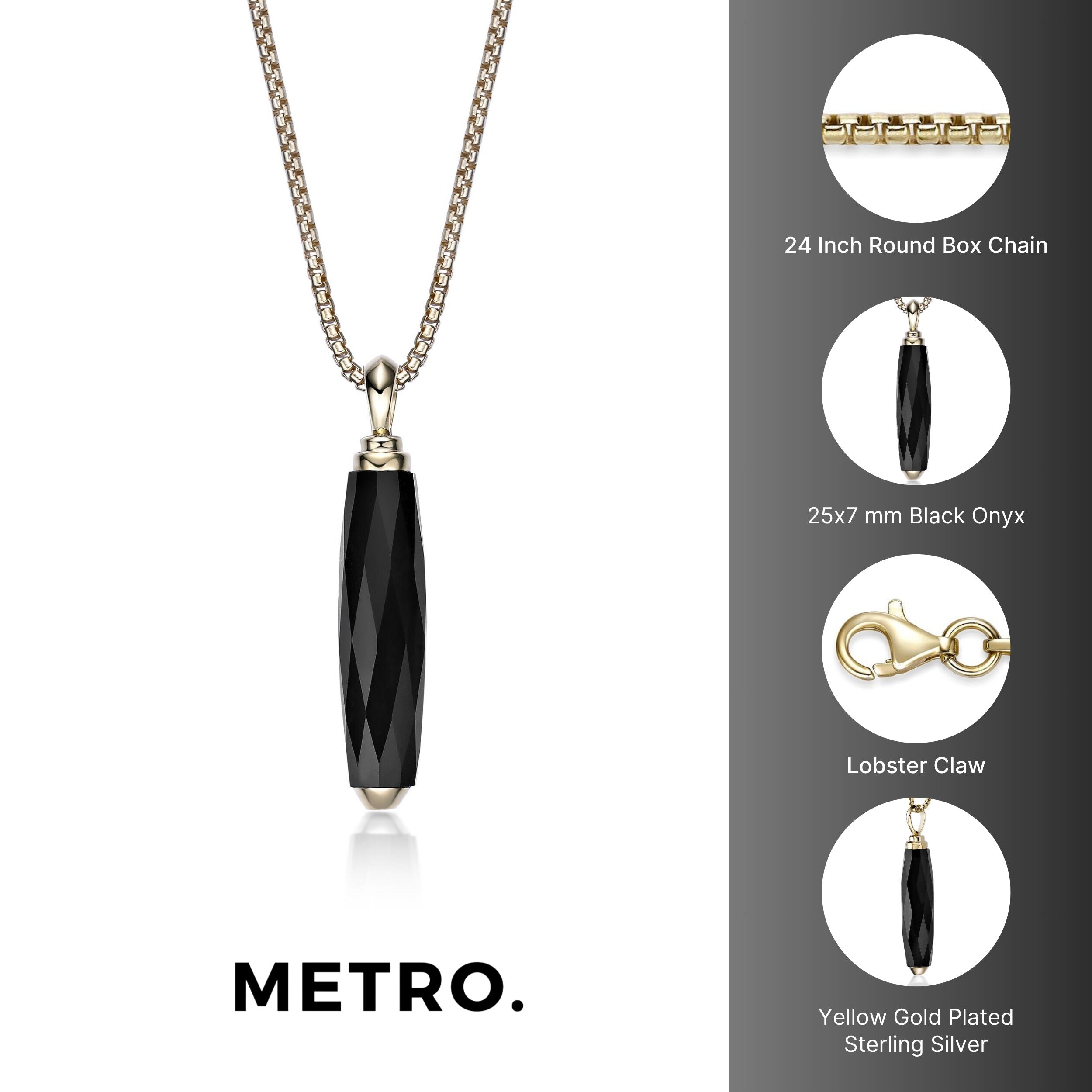 Men's Black Onyx Pendant in Yellow Gold Plated Sterling Silver