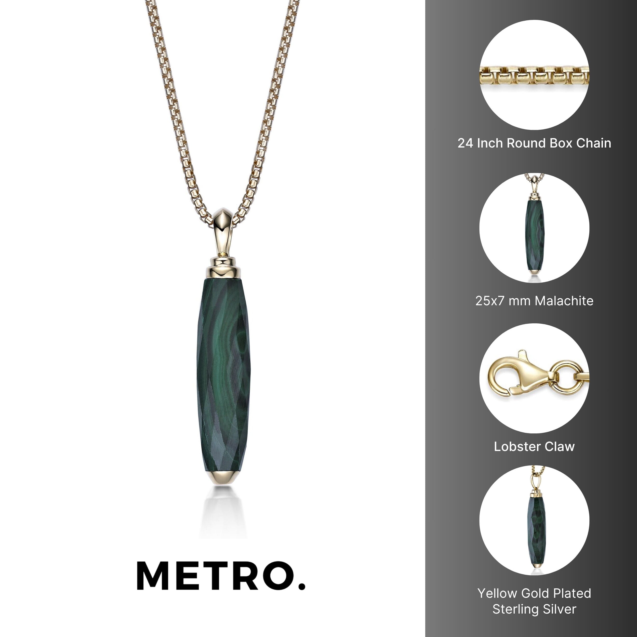 Men's Malachite Pendant in Yellow Gold Plated Sterling Silver