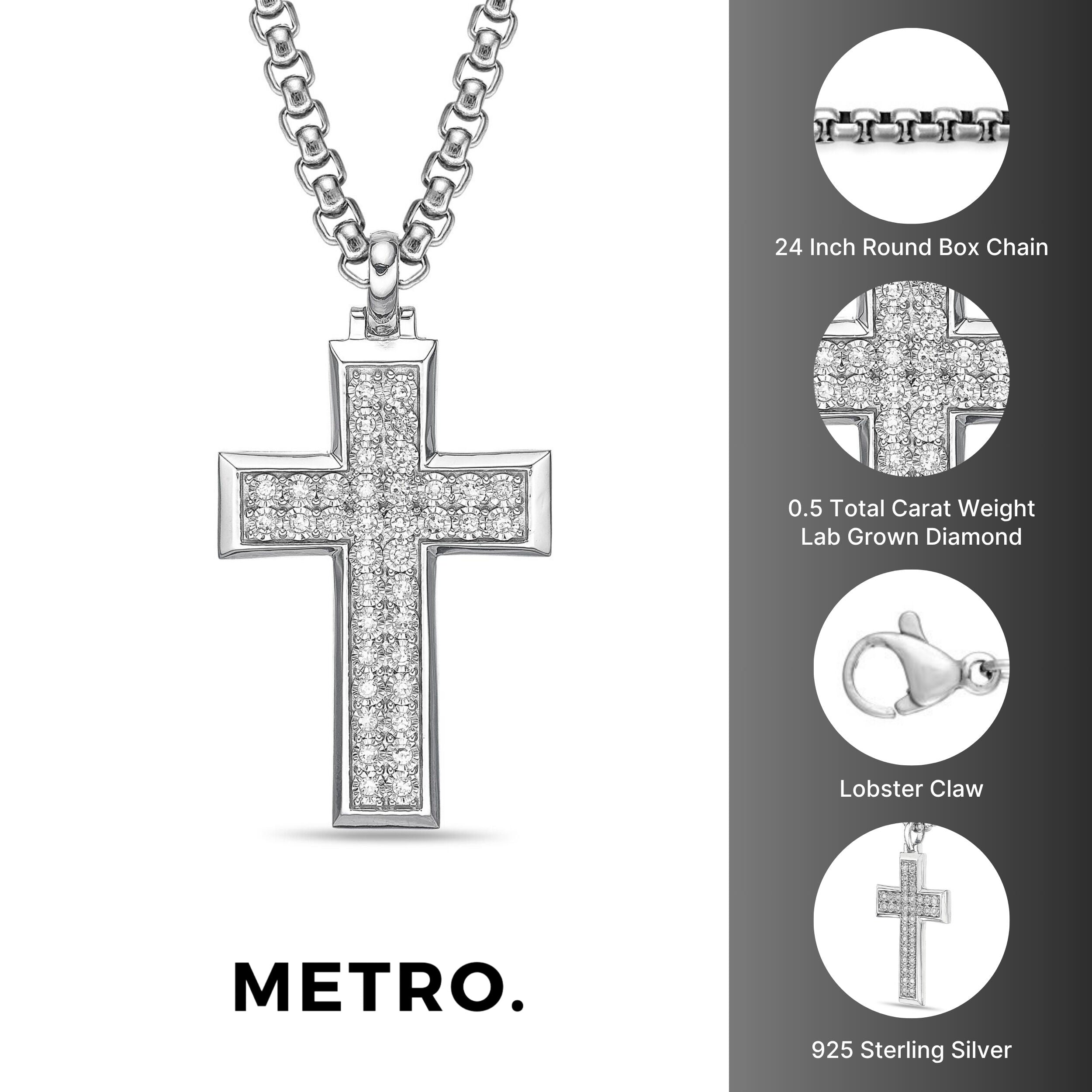 Men's Lab Grown Diamond Cross Pendant in Sterling Silver (1/2 ct. tw.)