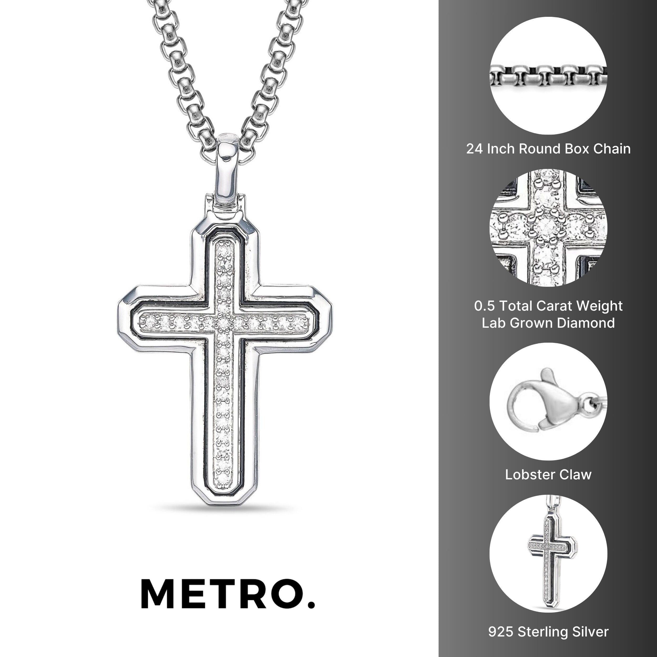 Men's Lab Grown Diamond Cross Pendant in Sterling Silver (1/2 ct. tw.)