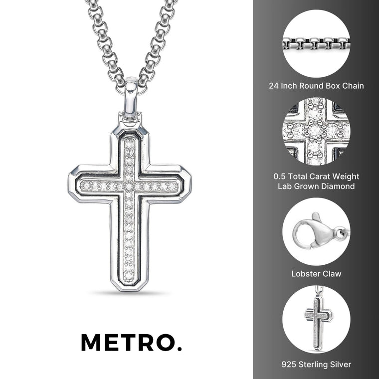 Men's Lab Grown Diamond Cross Pendant in Sterling Silver (1/2 ct. tw.)