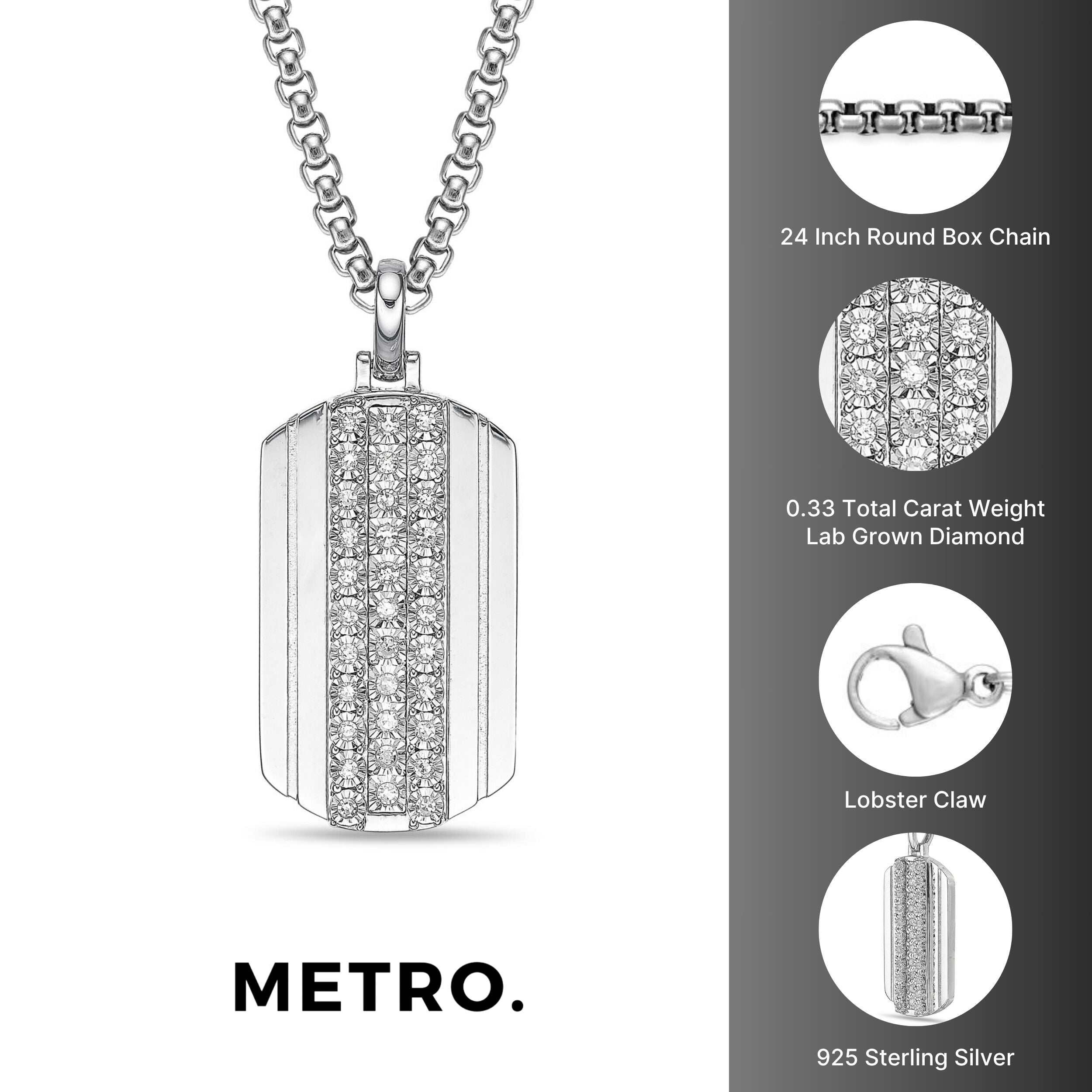 Men's Lab Grown Diamond Dog Tag Pendant in Sterling Silver (1/3 ct. tw.)
