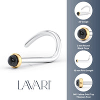 Titanium Black Onyx Curved Nose Ring with 14K Gold - 20G