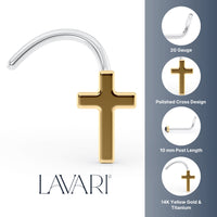 Titanium Curved Nose Ring with 14K Gold Cross - 20G