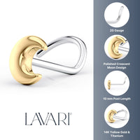 Titanium Moon Curved Nose Ring with 14K Gold - 20G