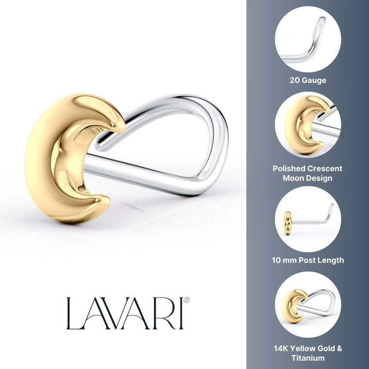 Titanium Moon Curved Nose Ring with 14K Gold - 20G