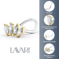 Titanium Marquise Cut Cubic Zirconioa Curved Nose Ring with 14K Gold - 20G