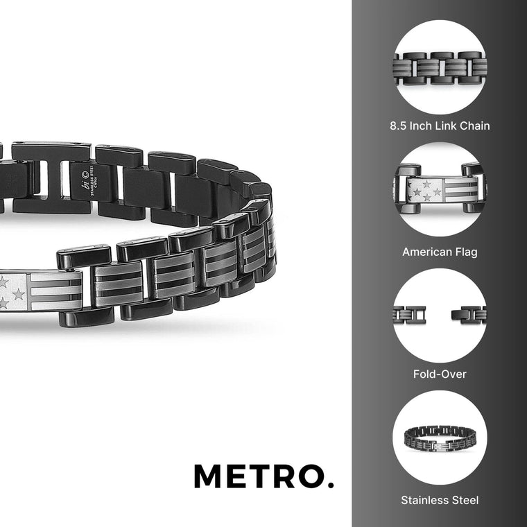 American Flag Bracelet in Black Ion-Plated Stainless Steel