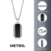 Chevron Black Onyx Dog Tag Pendant in Sterling Silver, 24"