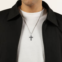 0.50 cttw Black Diamond Cross Pendant in Sterling Silver, 24"