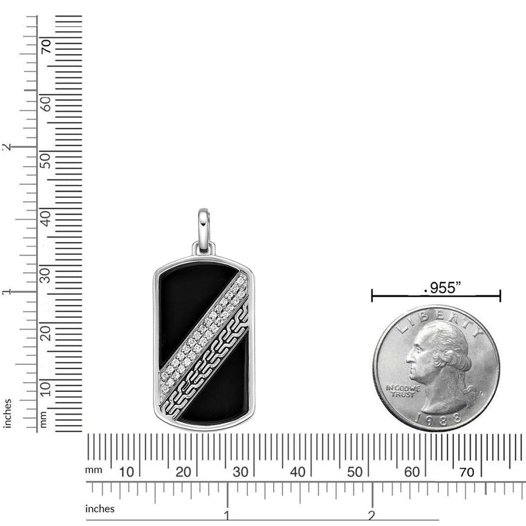 Black Onyx Dog Tag Pendant with 0.25 Natural Diamond cttw in Sterling Silver, 24"